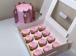 Ribbon Cake With 12 Cupcakes 3